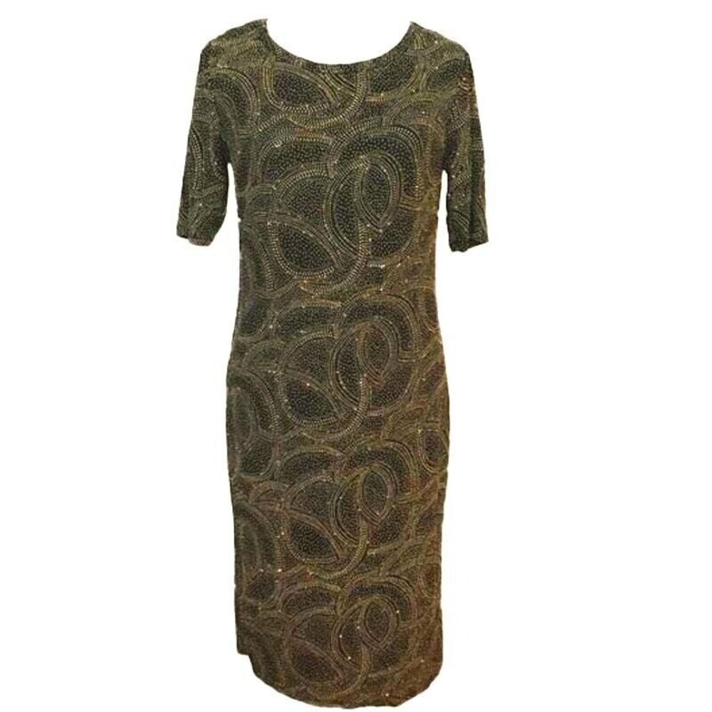 LuLaRoe Julia Dress Women XS Black Gold Rhinestone Sparkle Holiday Party Stretch